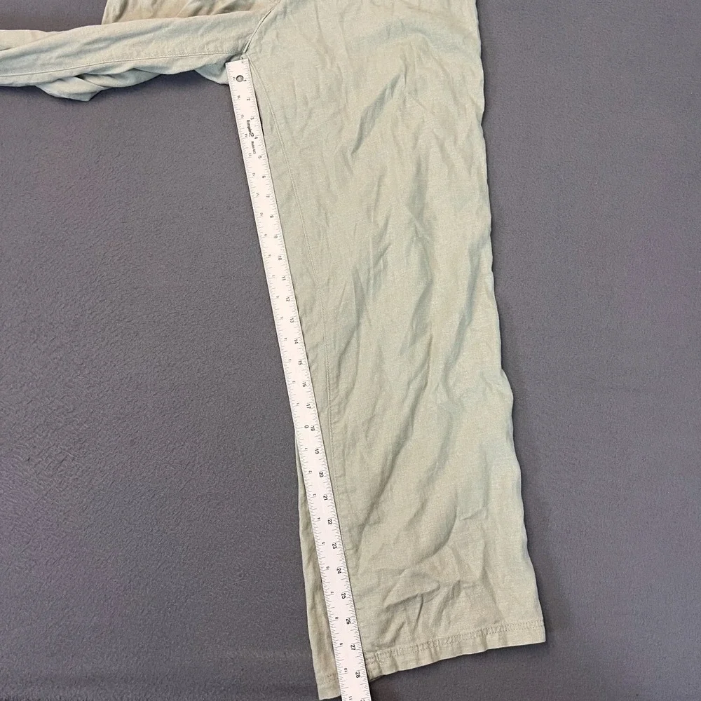 H&M Linen Blend Straight Retro Trouser Pants Women's Sz 12 Green Grey Beach Wide
